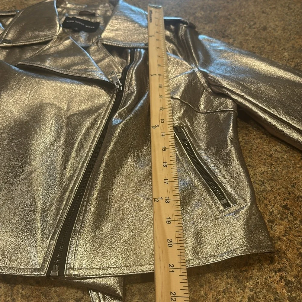 Who What Where Vegan Leather Moto Jacket Silver Womens Size X Long Sleeve - Picture 10 of 11